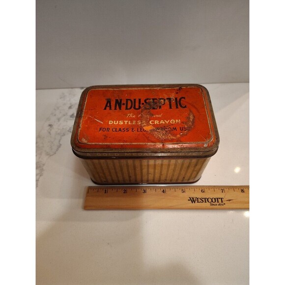 Vintage An-Du-Septic Dustless Blackboard Crayon Tin Gold Medal Product - Picture 15 of 16